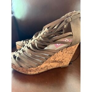 Pop West Taupe Strappy Gladiator Cork Wedge Sandals Womens 9M Grey Platform Heel